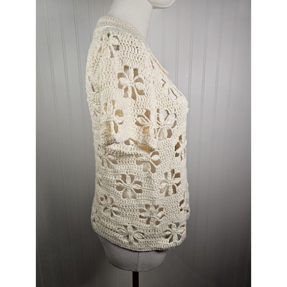 Miracle Floral Cream Crocheted Button Up Sweater Women's M/L Bohemian Festival - Picture 3 of 8